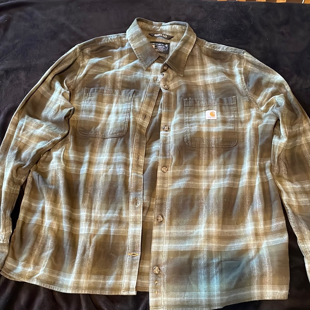 Women’s Carhartt flannel XL green/light blue plaid.  Worn once.